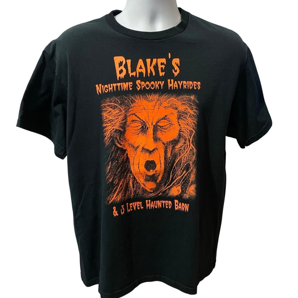 Vintage Halloween Shirt Fruit of the Loom Large Blakes Nightmare Spooky Hayrides